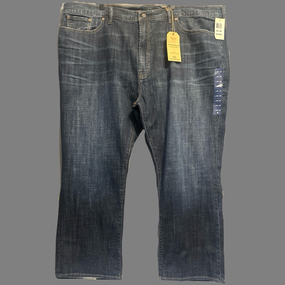 NWT Lucky Brand 181 Relaxed Straight Jeans Men's 50x30 Dark Wash Denim Stretch